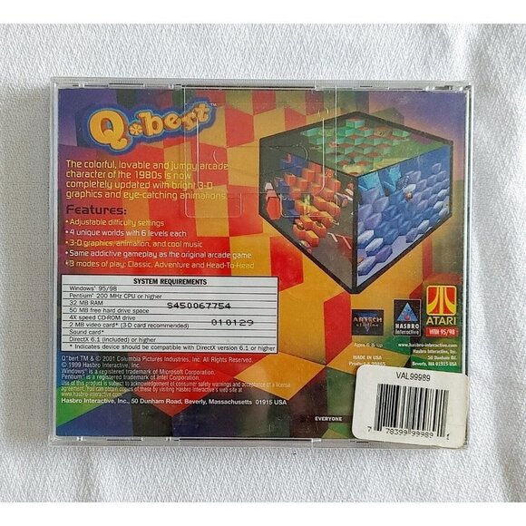 He’s Back! Q*Bert CD-Rom (1999, Hasbro) Windows 95/98 Atari NEW SEALED - Picture 2 of 2